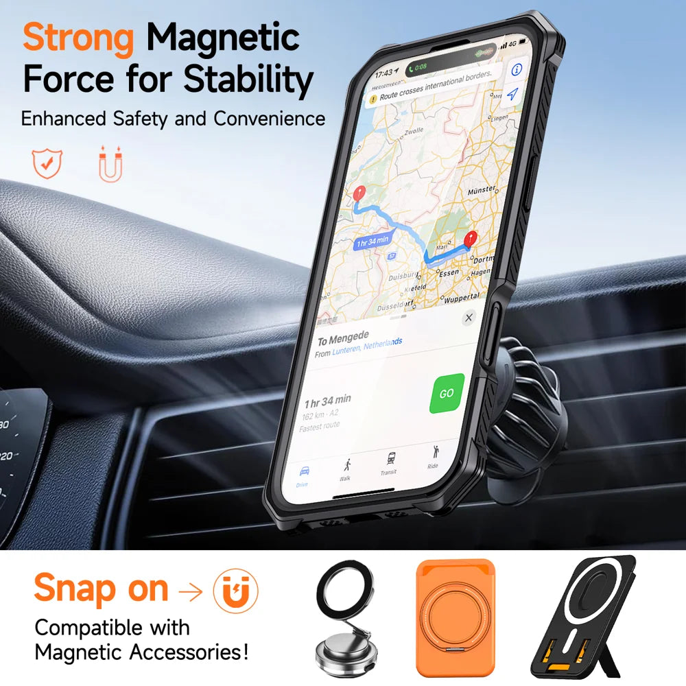 For iPhone Air Magnetic Case Rotating Kickstand PC + TPU Shockproof Drop-proof Phone Cover - Orange - 3
