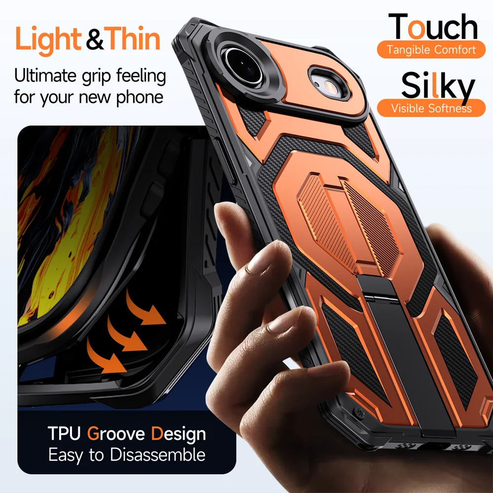 For iPhone Air Magnetic Case Rotating Kickstand PC + TPU Shockproof Drop-proof Phone Cover - Orange - 6