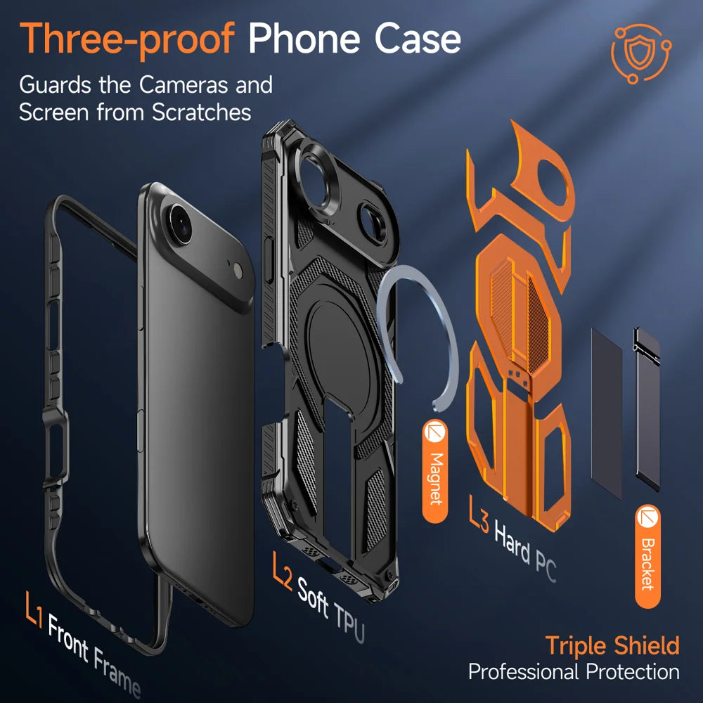 For iPhone Air Magnetic Case Rotating Kickstand PC + TPU Shockproof Drop-proof Phone Cover - Orange - 7