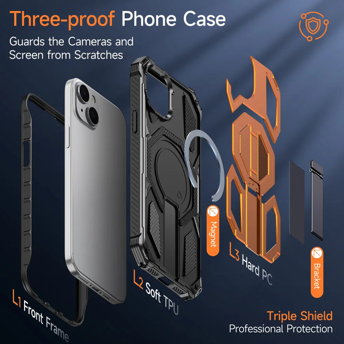 For iPhone 15 Magnetic Case Rotating Kickstand PC + TPU Shockproof Drop-proof Phone Cover - Orange - 7