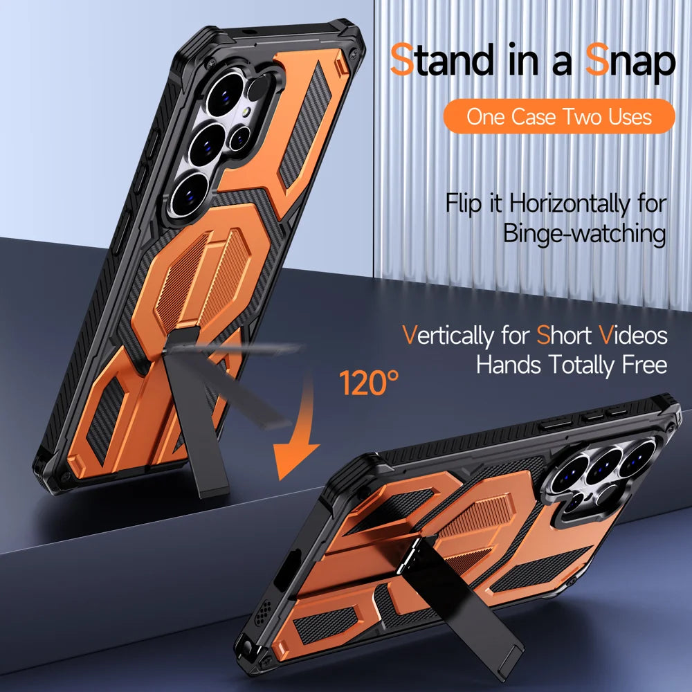For Samsung Galaxy S26 Ultra Magnetic Case Rotating Kickstand PC + TPU Shockproof Drop-proof Phone Cover - Orange - 2