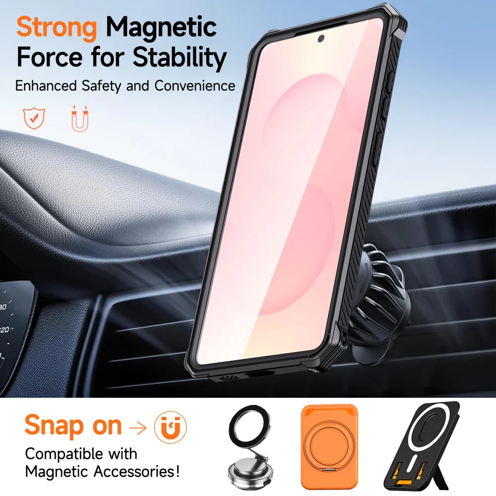 For Samsung Galaxy S26 Ultra Magnetic Case Rotating Kickstand PC + TPU Shockproof Drop-proof Phone Cover - Orange - 3