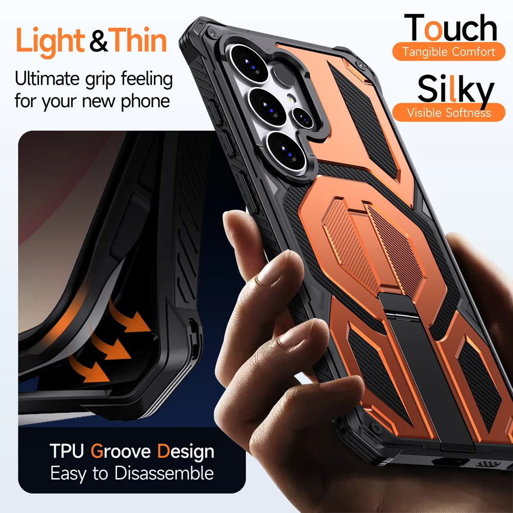 For Samsung Galaxy S26 Ultra Magnetic Case Rotating Kickstand PC + TPU Shockproof Drop-proof Phone Cover - Orange - 6