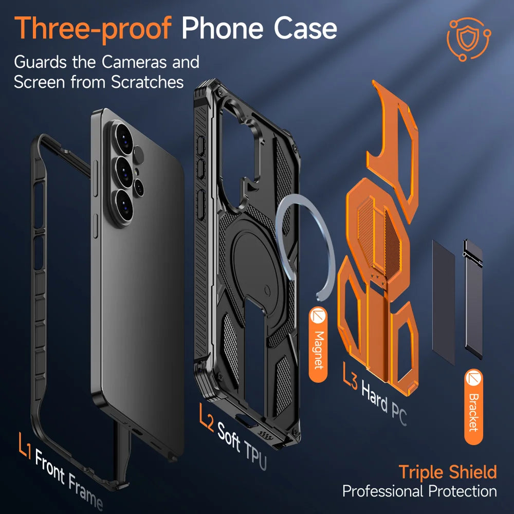 For Samsung Galaxy S26 Ultra Magnetic Case Rotating Kickstand PC + TPU Shockproof Drop-proof Phone Cover - Orange - 7