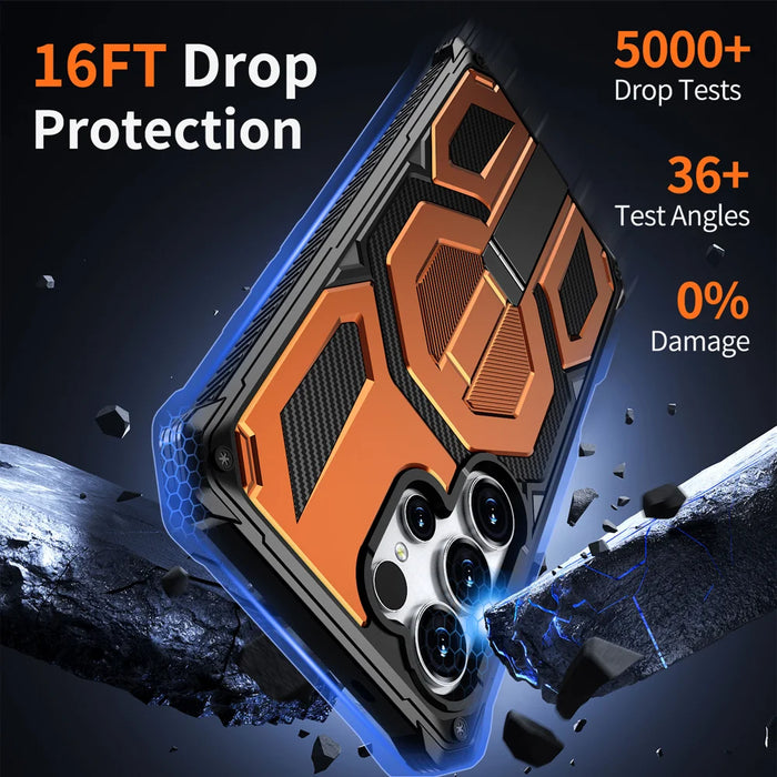 For Samsung Galaxy S25 Ultra Magnetic Case Rotating Kickstand PC + TPU Shockproof Drop-proof Phone Cover - Orange - 4