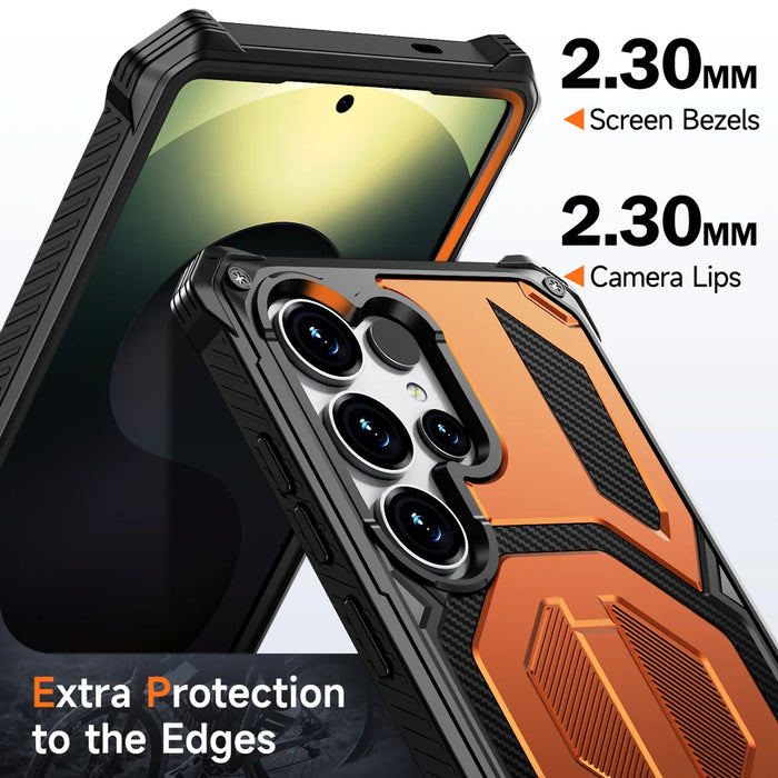 For Samsung Galaxy S25 Ultra Magnetic Case Rotating Kickstand PC + TPU Shockproof Drop-proof Phone Cover - Orange - 5