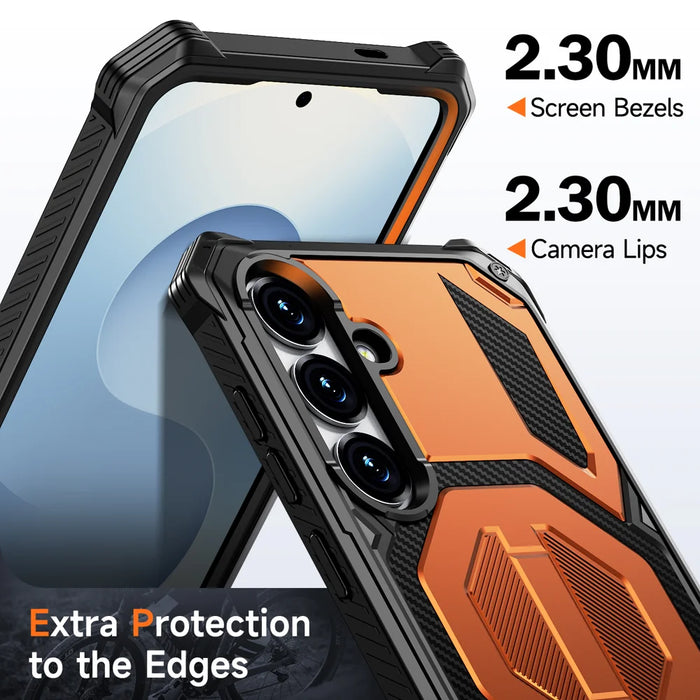 For Samsung Galaxy S25 Magnetic Case Rotating Kickstand PC + TPU Shockproof Drop-proof Phone Cover - Orange - 5