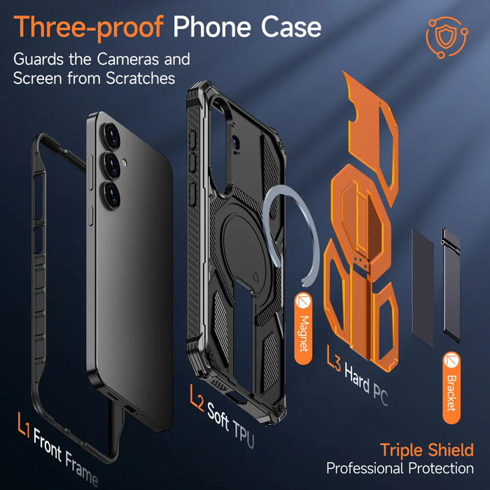 For Samsung Galaxy S25 Magnetic Case Rotating Kickstand PC + TPU Shockproof Drop-proof Phone Cover - Orange - 7