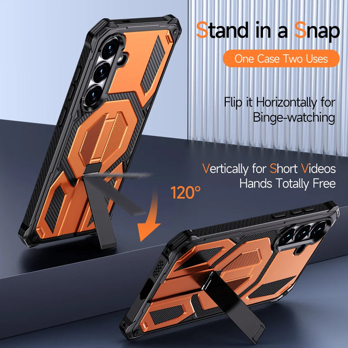 For Samsung Galaxy S24 Magnetic Case Rotating Kickstand PC + TPU Shockproof Drop-proof Phone Cover - Orange - 2