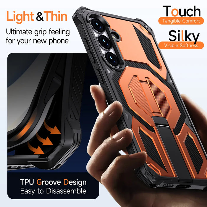 For Samsung Galaxy S24 Magnetic Case Rotating Kickstand PC + TPU Shockproof Drop-proof Phone Cover - Orange - 6
