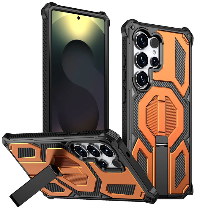 For Samsung Galaxy S24 Ultra Magnetic Case Rotating Kickstand PC + TPU Shockproof Drop-proof Phone Cover - Orange - 1