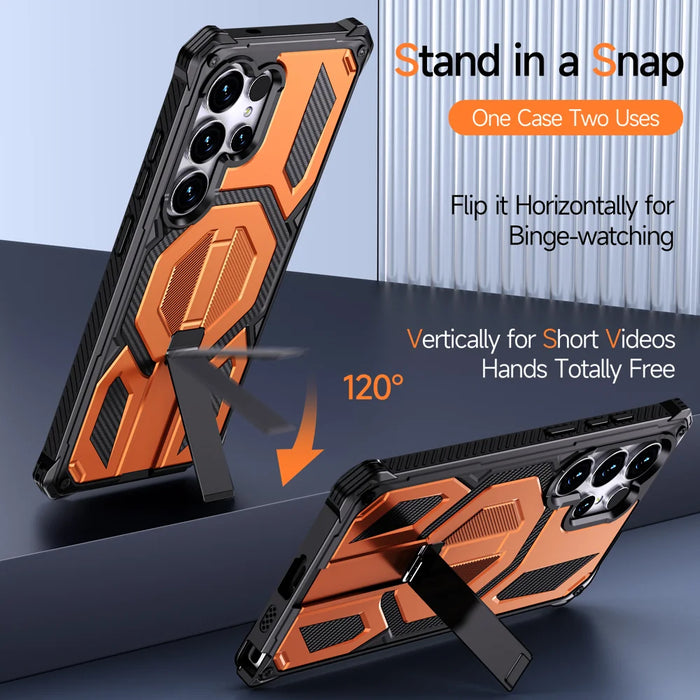 For Samsung Galaxy S24 Ultra Magnetic Case Rotating Kickstand PC + TPU Shockproof Drop-proof Phone Cover - Orange - 2