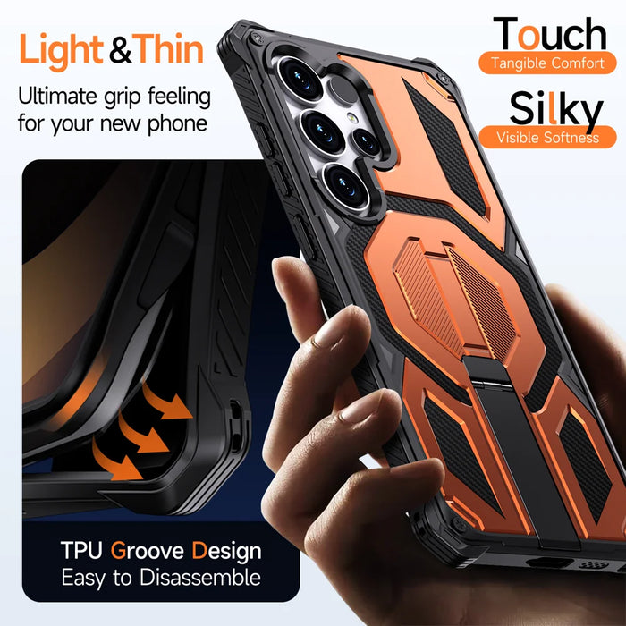 For Samsung Galaxy S24 Ultra Magnetic Case Rotating Kickstand PC + TPU Shockproof Drop-proof Phone Cover - Orange - 6