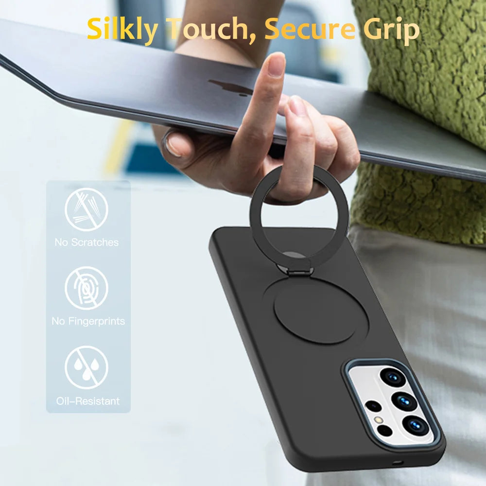 For Samsung Galaxy S26 Ultra Magnetic Case Rotating Ring Kickstand TPU + PC Back Cover - Black - 2