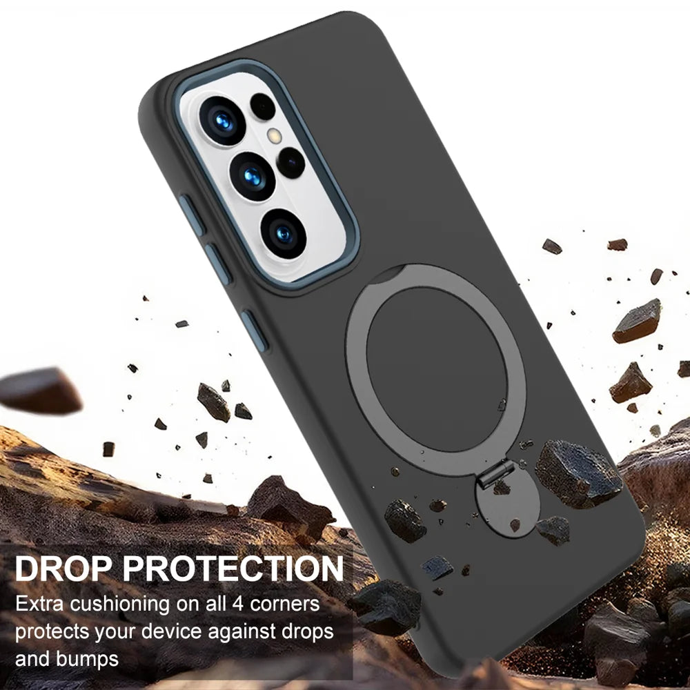 For Samsung Galaxy S26 Ultra Magnetic Case Rotating Ring Kickstand TPU + PC Back Cover - Black - 4
