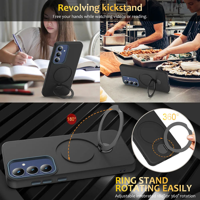 For Samsung Galaxy S26 Magnetic Case Rotating Ring Kickstand TPU + PC Back Cover - Black - 5