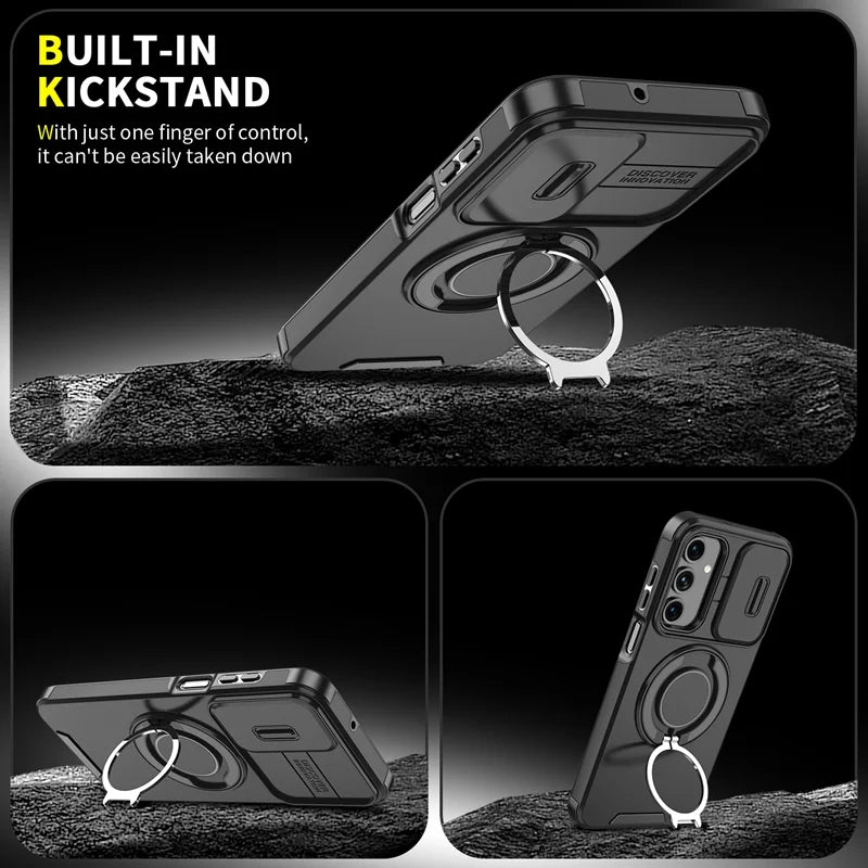 For Samsung Galaxy A26 5G Magnetic Case with Screen Film / Slide Lens Cover / Kickstand TPU + PC Phone Shell - Red - 7