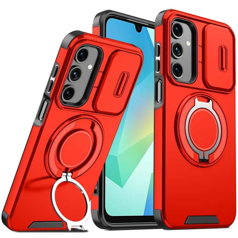 For Samsung Galaxy A56 5G / Galaxy A36 5G Magnetic Case with Screen Film / Slide Lens Cover / Kickstand TPU + PC Phone Shell - Red - 2