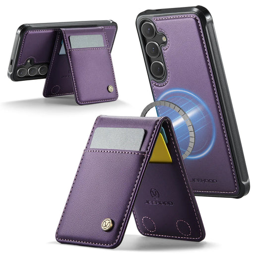 JEEHOOD For Samsung Galaxy S26 Leather Back Cover  J06 Magnetic Phone Case with Card Bag RFID Blocking - Purple - 2