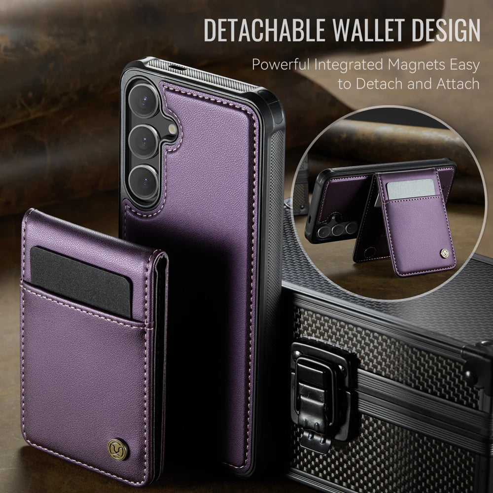 JEEHOOD For Samsung Galaxy S26 Leather Back Cover  J06 Magnetic Phone Case with Card Bag RFID Blocking - Purple - 7