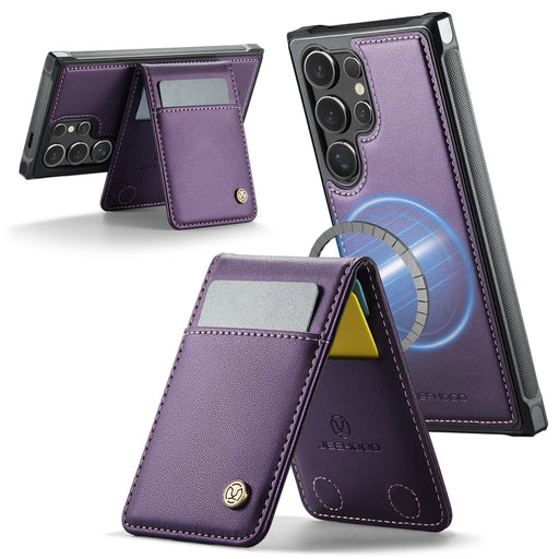 JEEHOOD For Samsung Galaxy S26 Ultra Leather Back Cover  J06 Magnetic Phone Case with Card Bag RFID Blocking - Purple - 2