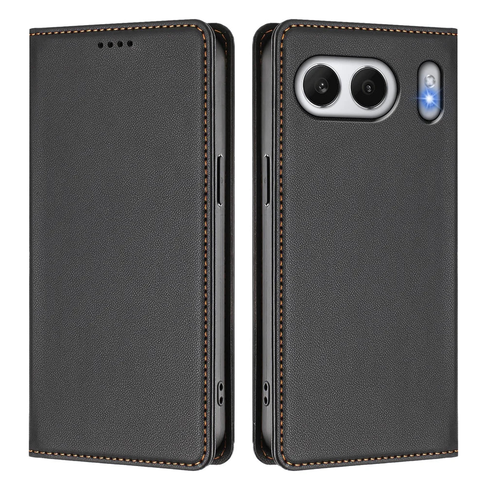 For OnePlus Nord 4 Leather Wallet Case Magnetic Closure RFID Blocking Phone Cover - Black - 1