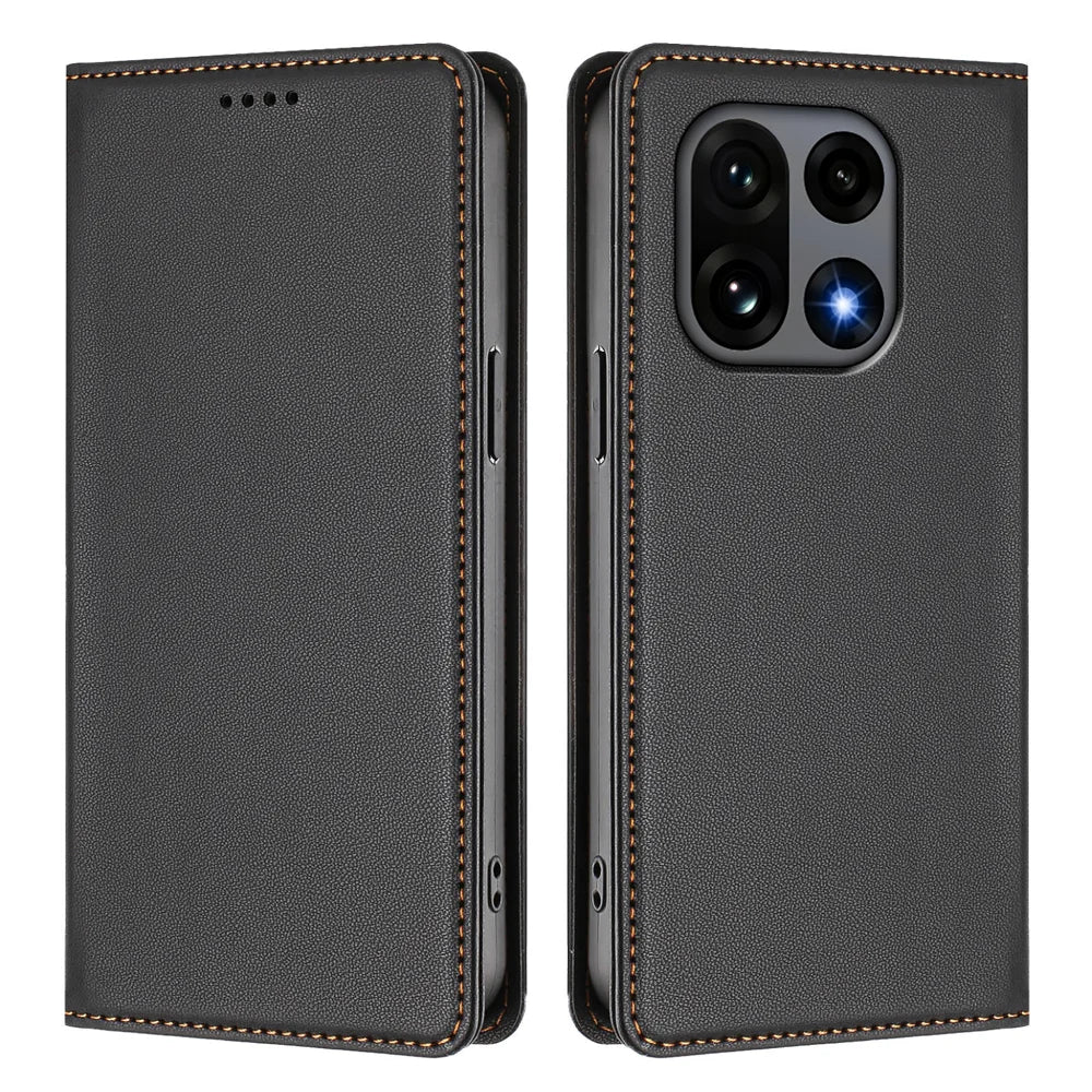 For OnePlus 15 5G Leather Wallet Case Magnetic Closure RFID Blocking Phone Cover - Black - 1
