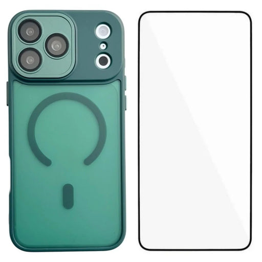 WANLONFENG For iPhone 17 Pro Magnetic Case  QB Series PC TPU Phone Cover with Screen Film - Dark Green - 1