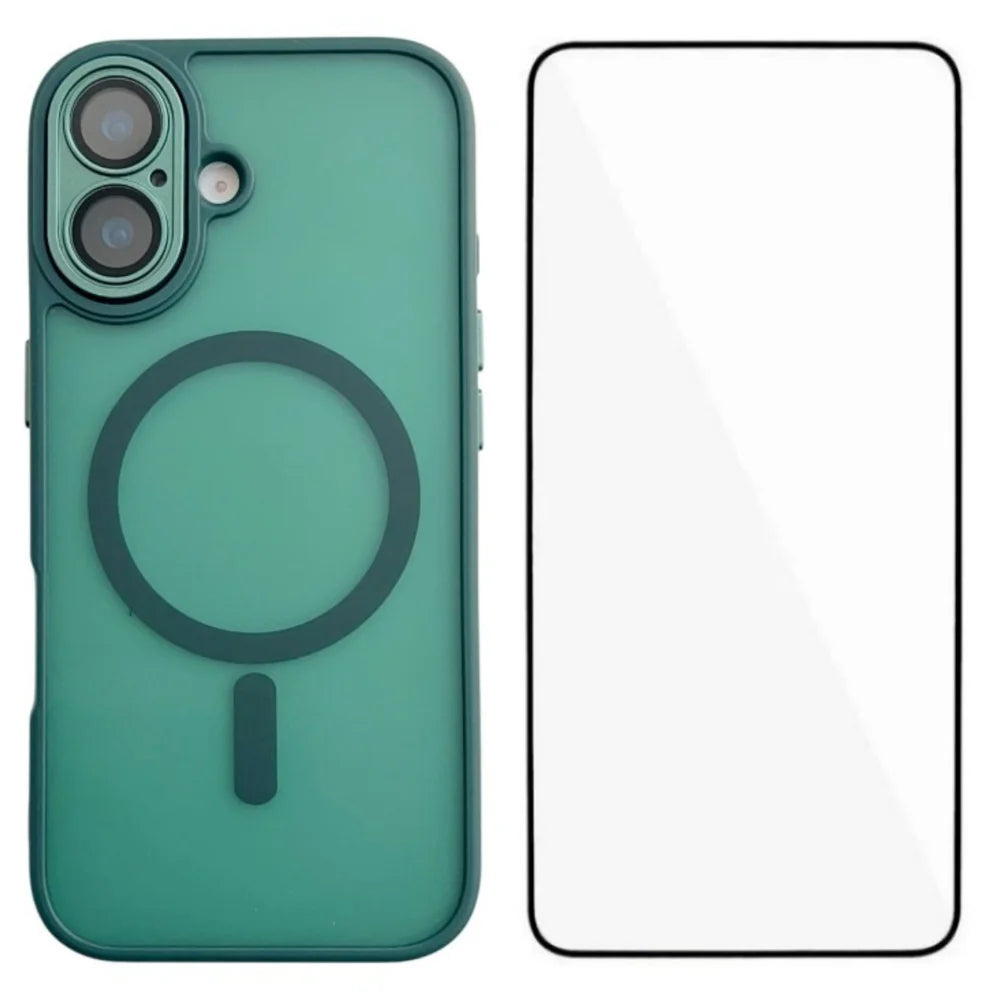 WANLONFENG For iPhone 17 Magnetic Case  QB Series PC TPU Phone Cover with Screen Film - Dark Green - 1