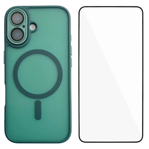 WANLONFENG For iPhone 17 Magnetic Case  QB Series PC TPU Phone Cover with Screen Film - Dark Green - 1