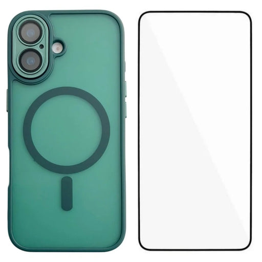 WANLONFENG For iPhone 17 Magnetic Case  QB Series PC TPU Phone Cover with Screen Film - Dark Green - 1