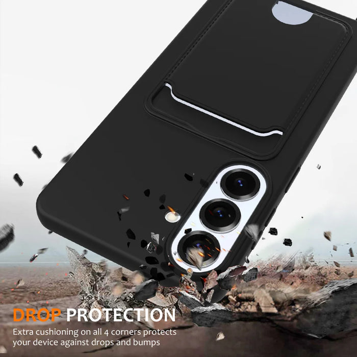 For Samsung Galaxy S26+ Case Liquid Silicone Card Holder Back Phone Cover with Lanyard - Black - 2