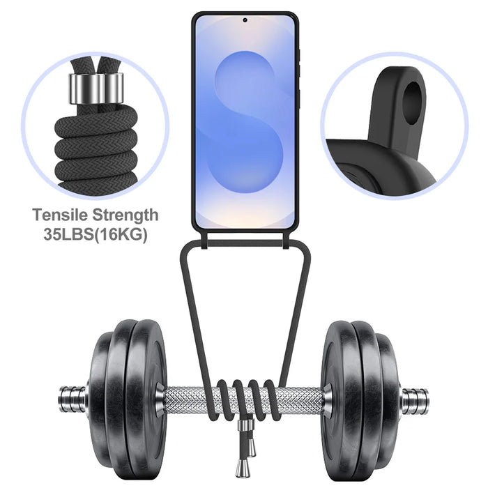 For Samsung Galaxy S26+ Case Liquid Silicone Card Holder Back Phone Cover with Lanyard - Black - 6