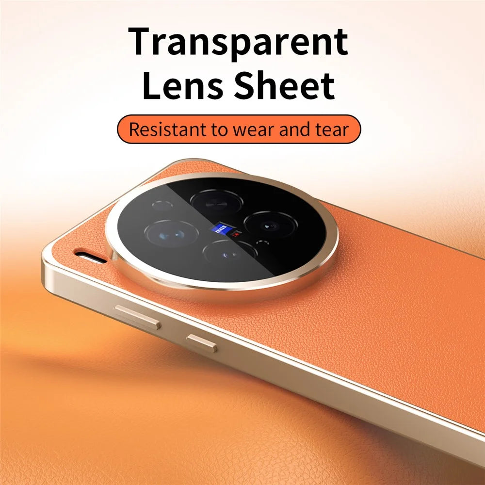 For vivo X300 Pro 5G Case Magnetic Frame Front Tempered Glass Leather PC Back Phone Cover - Orange - 4