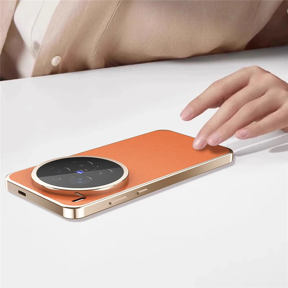 For vivo X300 Pro 5G Case Magnetic Frame Front Tempered Glass Leather PC Back Phone Cover - Orange - 7