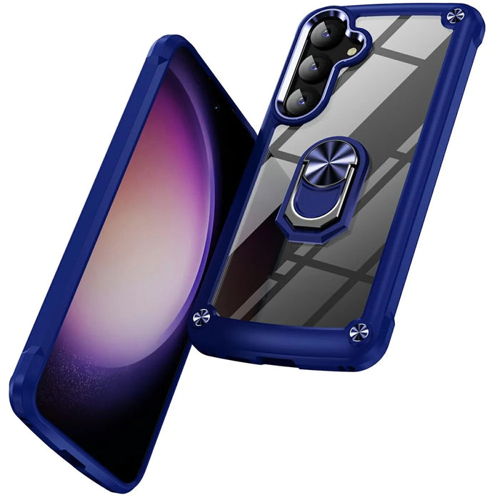 For Samsung Galaxy S26 Case Alloy Lens Frame PC + TPU Kickstand Phone Back Cover - Blue - 2