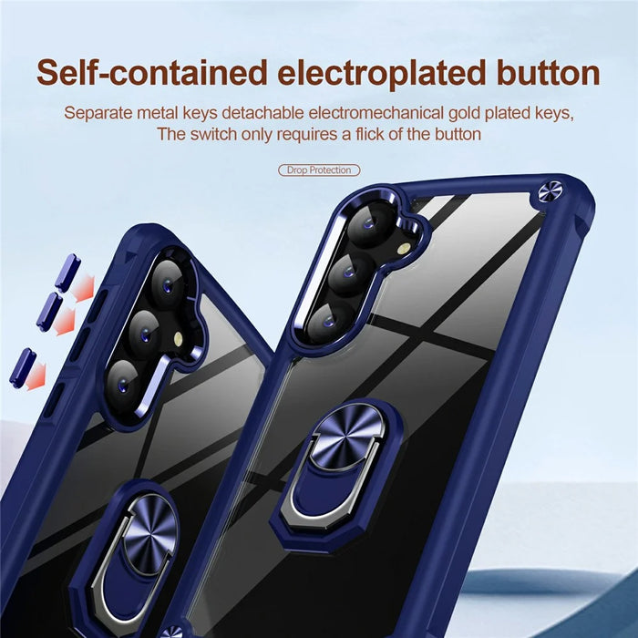 For Samsung Galaxy S26 Case Alloy Lens Frame PC + TPU Kickstand Phone Back Cover - Blue - 6