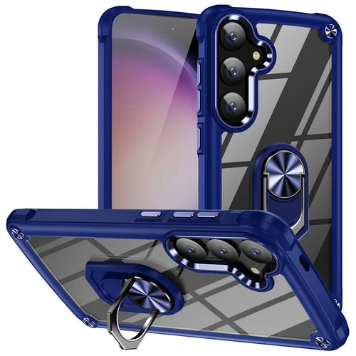 For Samsung Galaxy S26+ Case Alloy Lens Frame PC + TPU Kickstand Phone Back Cover - Blue - 1
