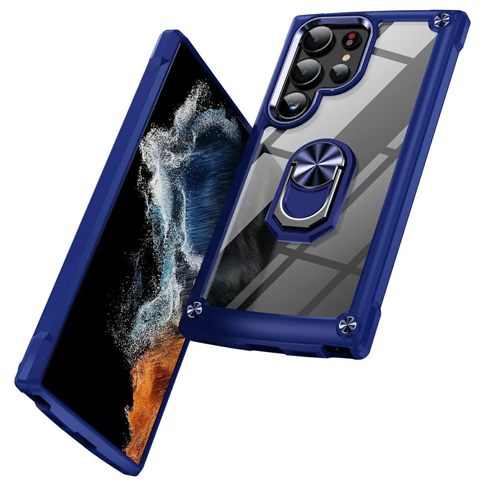 For Samsung Galaxy S26 Ultra Case Alloy Lens Frame PC + TPU Kickstand Phone Back Cover - Blue - 2