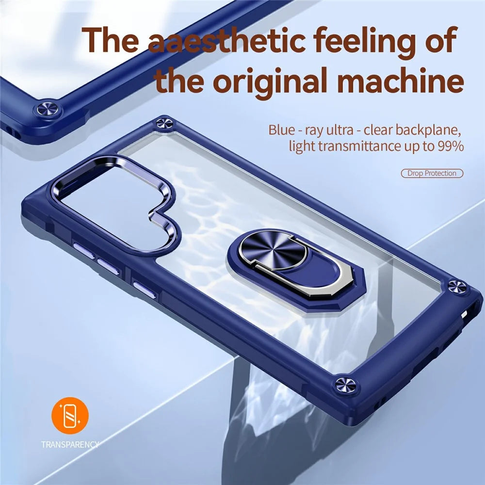 For Samsung Galaxy S26 Ultra Case Alloy Lens Frame PC + TPU Kickstand Phone Back Cover - Blue - 7