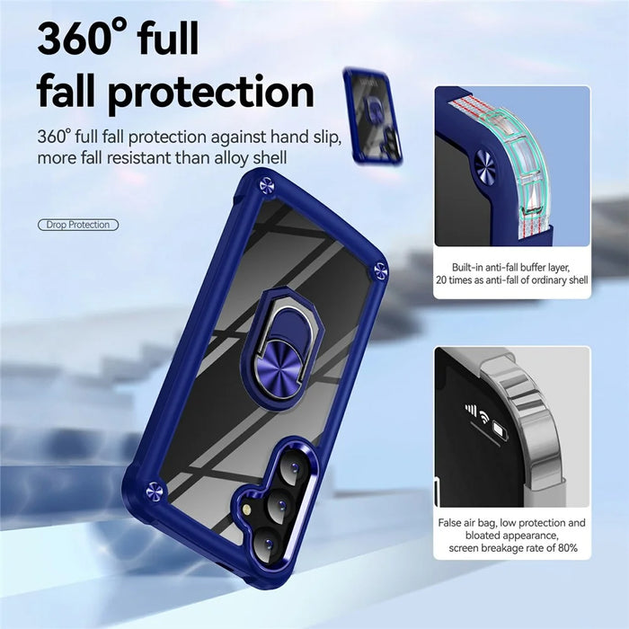 For Samsung Galaxy A57 5G Case Alloy Lens Frame PC + TPU Kickstand Phone Back Cover - Blue - 5