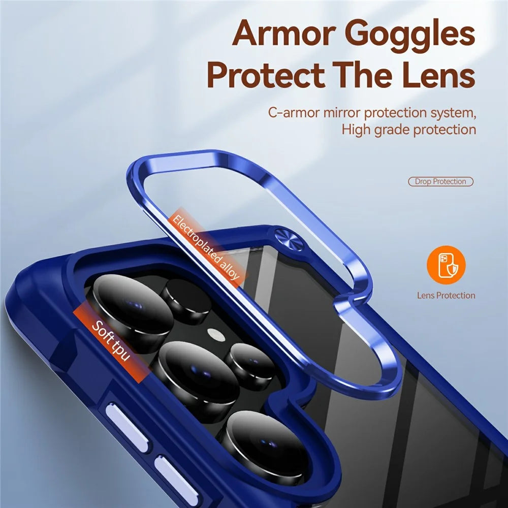For Samsung Galaxy S26 Ultra Case Anti-Drop Alloy Lens Frame PC + TPU Phone Cover - Blue - 5