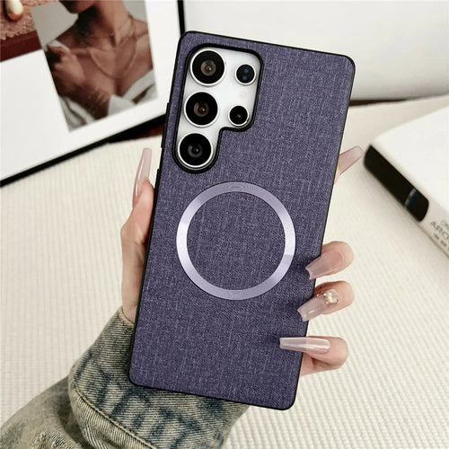 For Samsung Galaxy S26 Ultra Magnetic Case Drop-Proof TPU + Cloth Back Phone Cover - Purple - 1