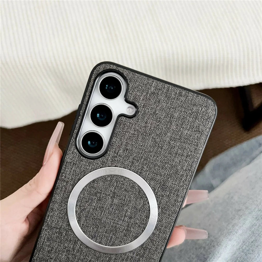 For Samsung Galaxy S26  /  S26 Pro Magnetic Case Drop-Proof TPU + Cloth Back Phone Cover - Grey - 3