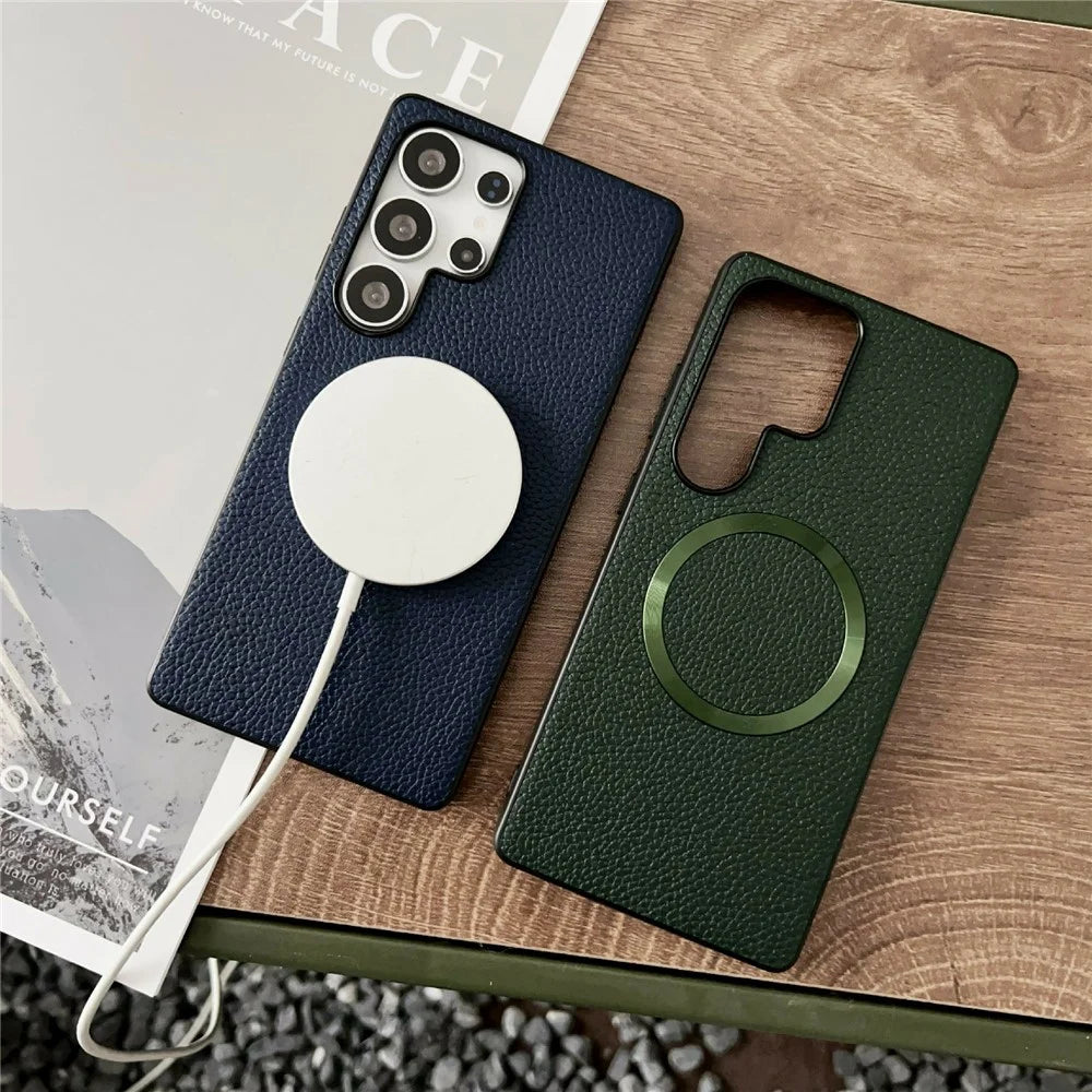 For Samsung Galaxy S26 Ultra Magnetic Case Litchi Texture PU Leather + TPU Phone Back Cover - Green - 2