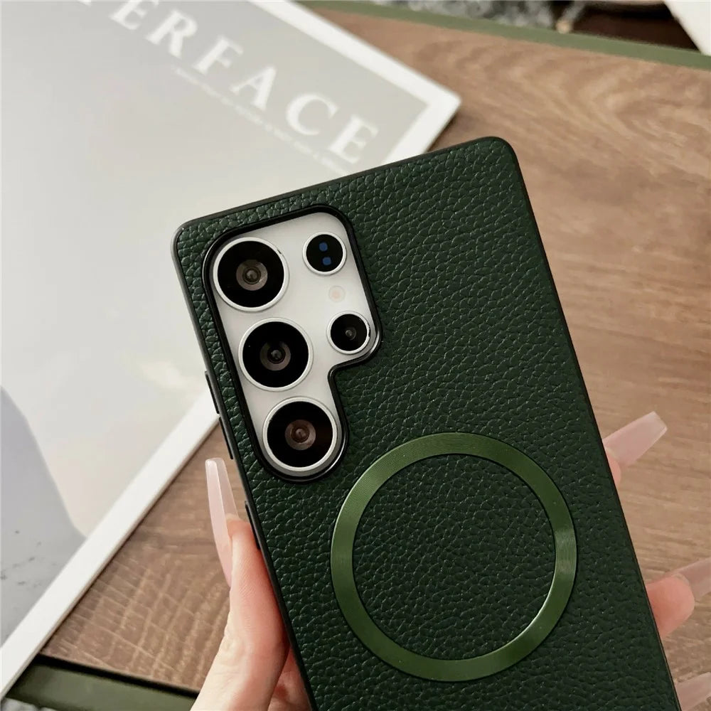 For Samsung Galaxy S26 Ultra Magnetic Case Litchi Texture PU Leather + TPU Phone Back Cover - Green - 3