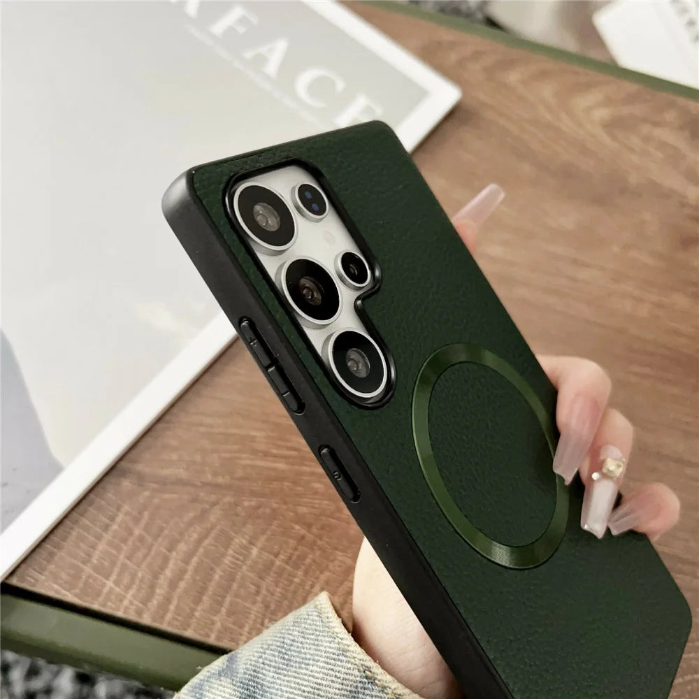 For Samsung Galaxy S26 Ultra Magnetic Case Litchi Texture PU Leather + TPU Phone Back Cover - Green - 4