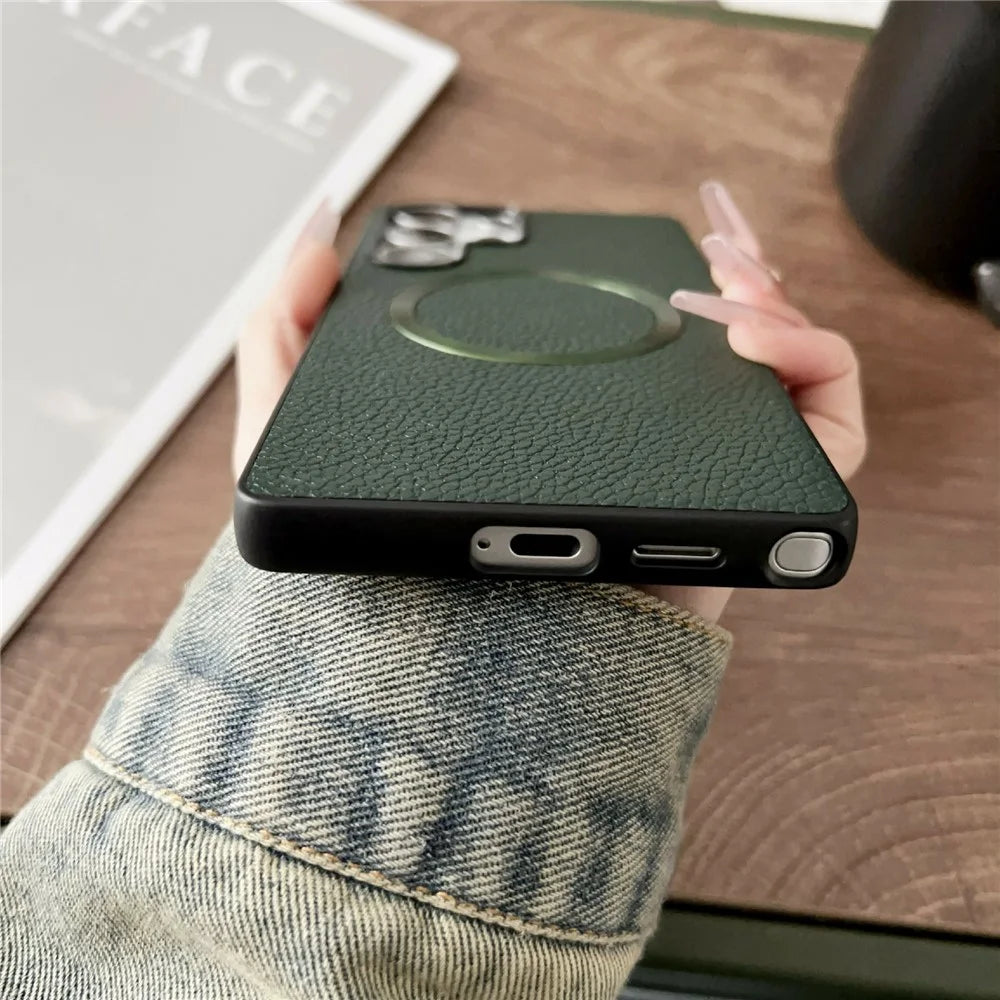 For Samsung Galaxy S26 Ultra Magnetic Case Litchi Texture PU Leather + TPU Phone Back Cover - Green - 5