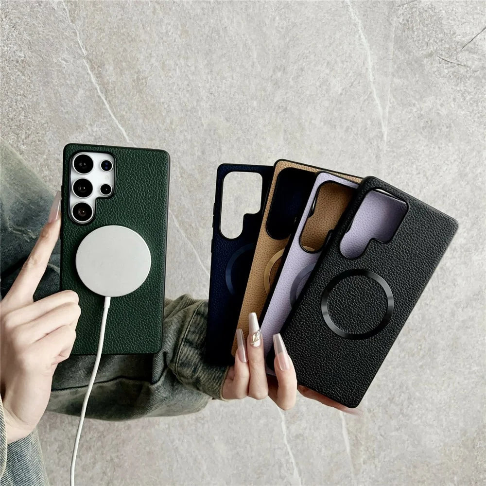 For Samsung Galaxy S26 Ultra Magnetic Case Litchi Texture PU Leather + TPU Phone Back Cover - Green - 6