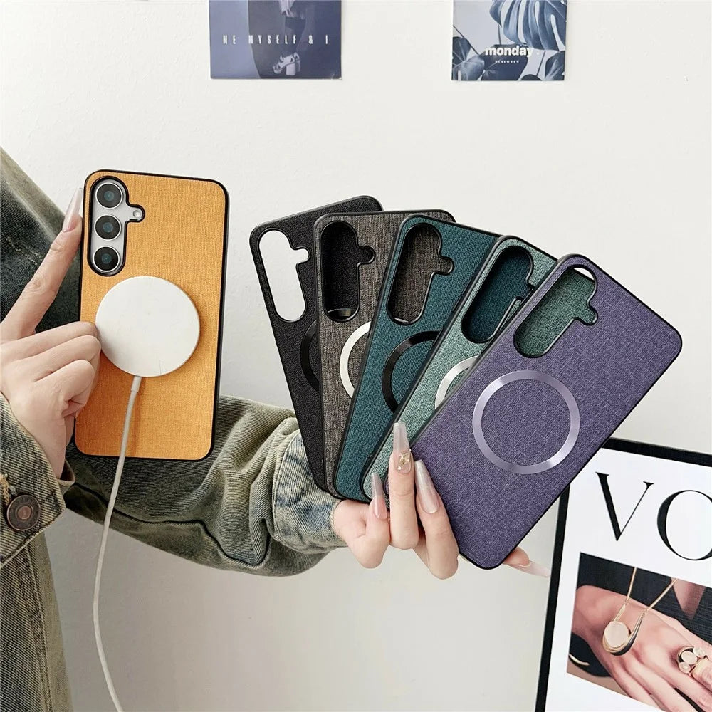 For Samsung Galaxy A57 5G Magnetic Case Drop-Proof TPU + Cloth Back Phone Cover - Grey - 6